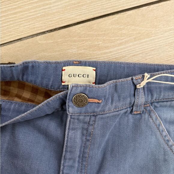 Brand new kids size 8 Gucci Blue Relaxed Fit Jeans with Plaid Cuff - Picture 4 of 8